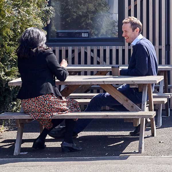 Picnic benches across the park